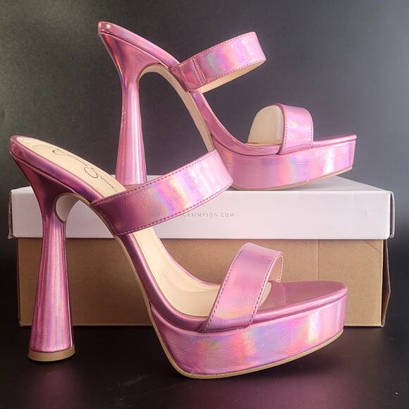 Jessica Simpson Sempira Iridescent Holographic Pink Platform Heels Size 9.5 NWB - Picture 2 of 9